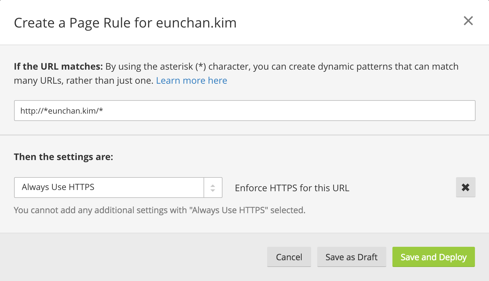 HTTPS 설정 페이지 (Page Rule)